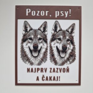Tabuľka Pozor pes na bránu - Československý vlčiak